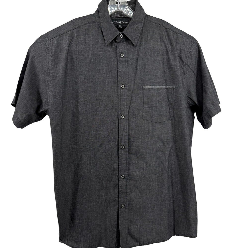 Beverly Hills Polo Club Mens XL Short Sleeve Button Down Shirt Charcoal Gray
